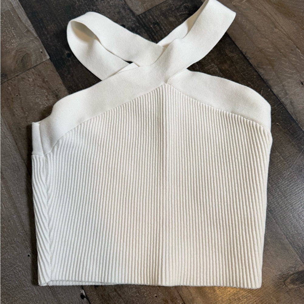 Babaton Aritzia Criss Cross‎ Halter Knit Top Ivory Minimalist Chic S
